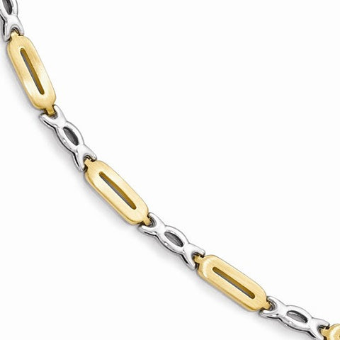 14K White and Yellow Gold Polished and Sat Link Bracelet