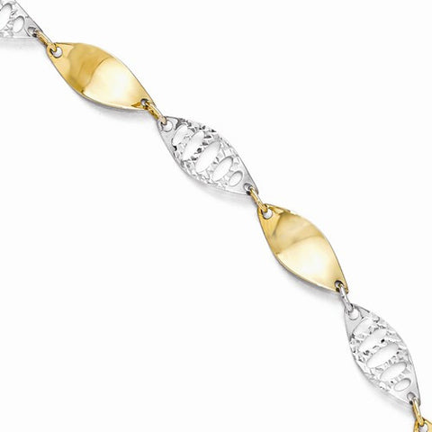 14K White and Yellow Gold Polished and Diamond-Cut Bracelet