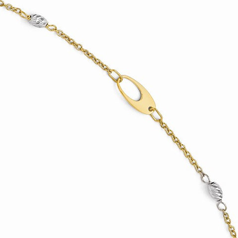 14K White and Yellow Gold Polished and Diamond-Cut Bracelet