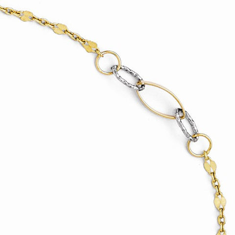 14K White and Yellow Gold Polished & Textured Anklet