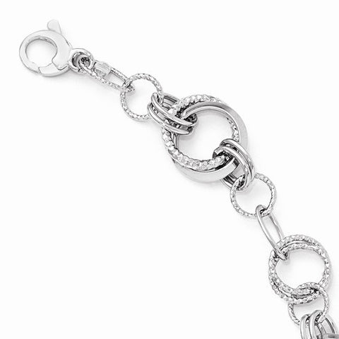 14K White Gold Polished & Textured Fancy Link Bracelet