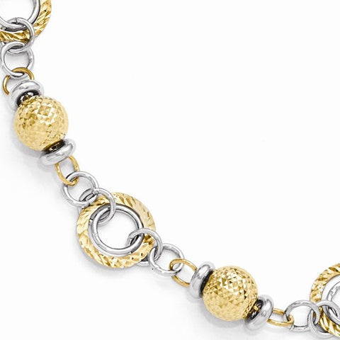 14K White and Yellow Gold Polished and Diamond-Cut Fancy Link Bracelet