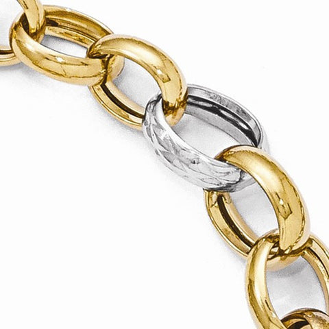 14K White and Yellow Gold Polished and Textured Link Bracelet