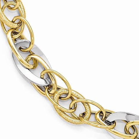 14K White and Yellow Gold Polished and Textured Fancy Link Bracelet