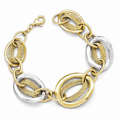 14K White and Yellow Gold Polished and Textured Fancy Link Bracelet