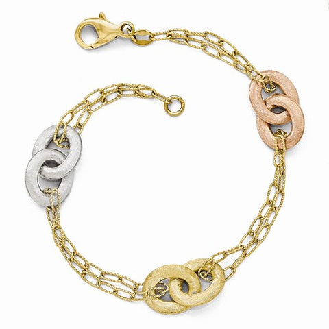 14K Tri-Color Gold Textured Diamond-Cut Bracelet