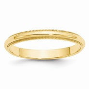 14k Yellow Gold 3mm Milgrain Half Round Wedding Band