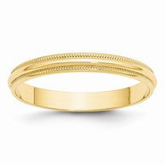 14k Yellow Gold 3mm Lightweight Milgrain Half Round Wedding Band