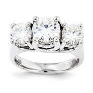 14k White Gold 7.5mm/6mm Round Three Stone Ring