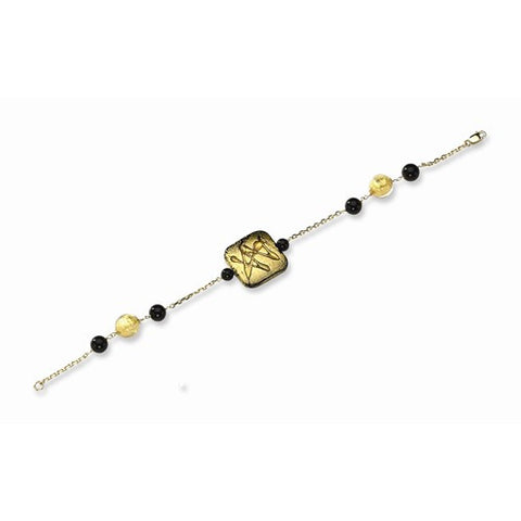 14K Yellow Gold Murano Glass Bead & Onyx Bracelet