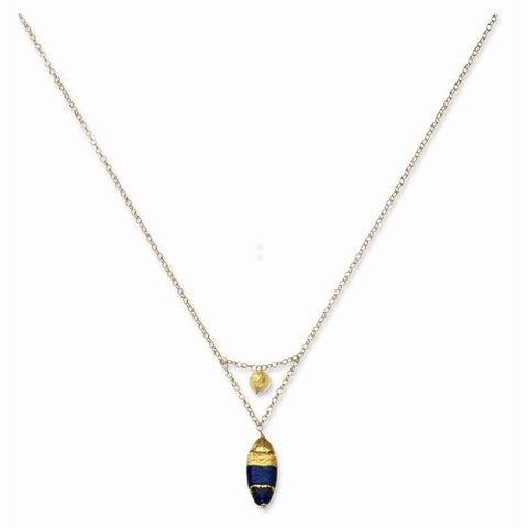 14K Yellow Gold Murano Glass Bead V Necklace