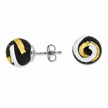 Sterling Silver Black, Gold Silver Color Murano Glass Earrings