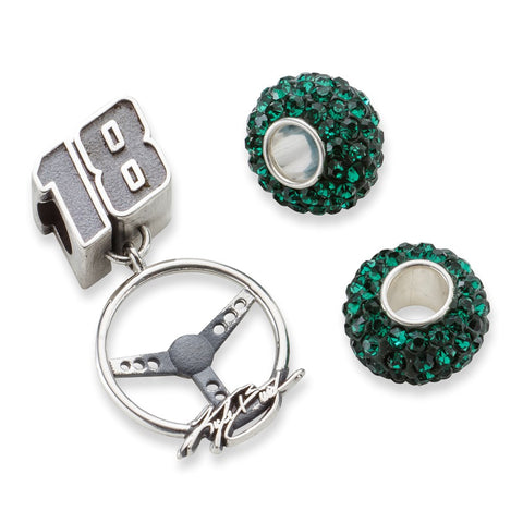 Sterling Silver Two Dark Green Crystal Beads,with 18 Bead & Steering Wheel Set