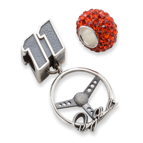 Sterling Silver One Orange Crystal Bead W,11 Bead & Steering Wheel