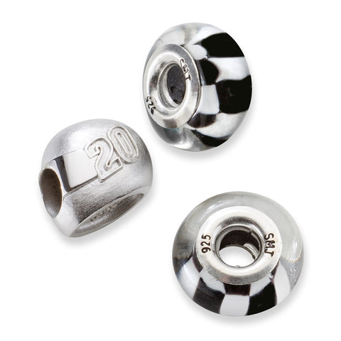 Sterling Silver LogoArt Sport,NASCAR #5 Erik Jones Two Glass Helmet Bead Set