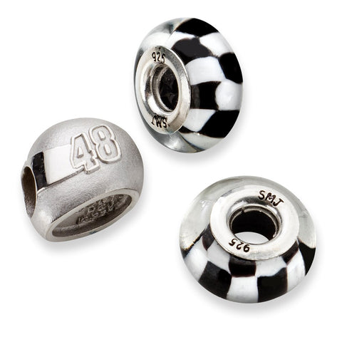 Sterling Silver LogoArt Sport,NASCAR #48 Jimmie Johnson 2 Glass Helmet Bead Set