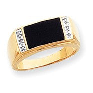 14k Yellow Gold Onyx & Diamond Mens Ring