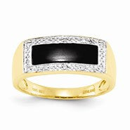 14k Yellow Gold Onyx & Diamond Mens Ring