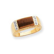 14k Yellow Gold Tigers Eye & Diamond Mens Ring