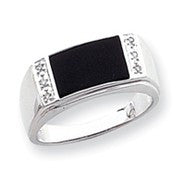 14k White Gold Onyx & Diamond Mens Ring