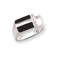 14k White Gold Onyx & Diamond Mens Cross Ring