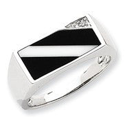 14k White Gold Onyx and White Agate Diamond Ring