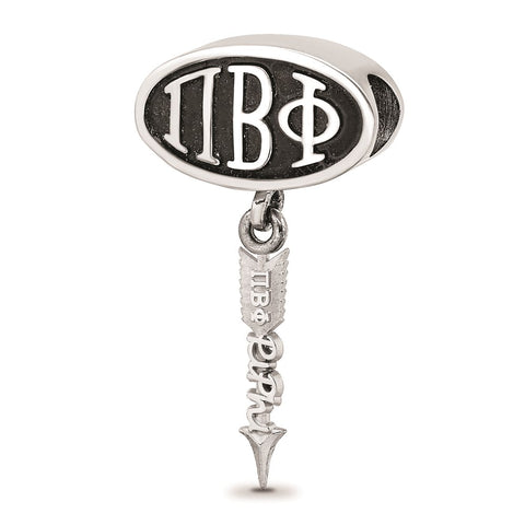 Sterling Silver LogoArt Pi Beta Phi Oval With Arrow Dangle Bead