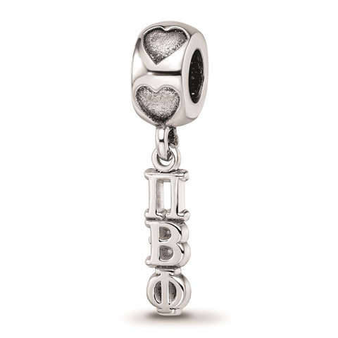 Sterling Silver LogoArt Pi Beta Phi Vertical Letters On Heart Bea