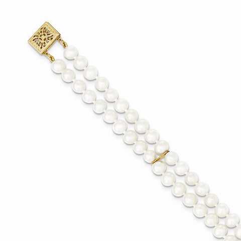 14K Yellow Gold 5-5.5Mm 2 Strand Cultured Pearl Bracelet
