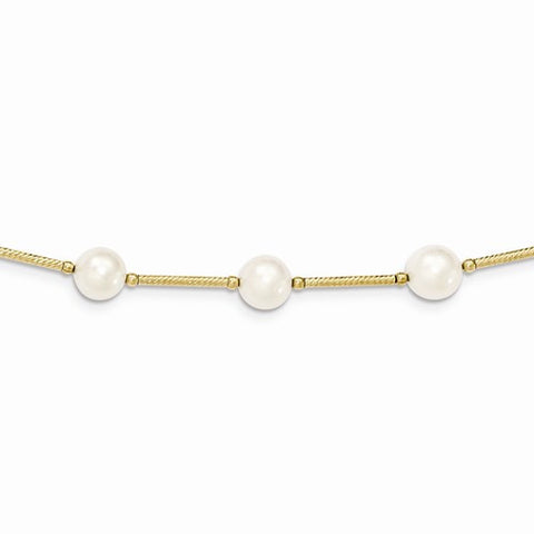 14K Yellow Gold Polished 5.5-6Mm White Freshwater Cultured Pearl Bracelet