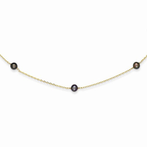 14K Yellow Gold Black Freshwater Cultured Pearl Necklace