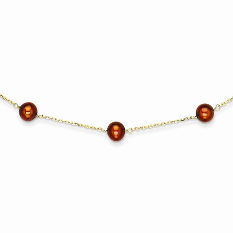 14K Yellow Gold Brown Freshwater Cultured Pearl Necklace