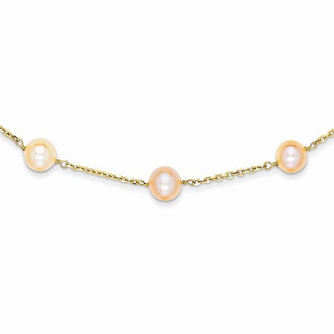 14K Yellow Gold Cream Color Cultured Pearl Necklace