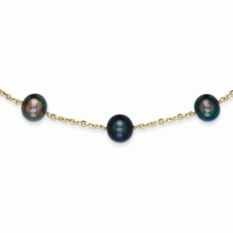 14K Yellow Gold Black Cultured Pearl Necklace