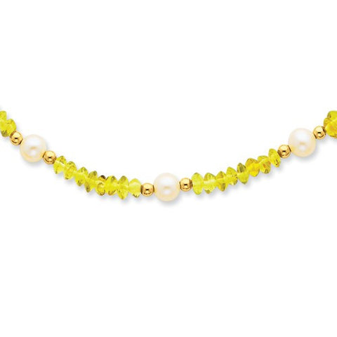 14K Yellow Gold Cultured Pearl & Peridot Necklace