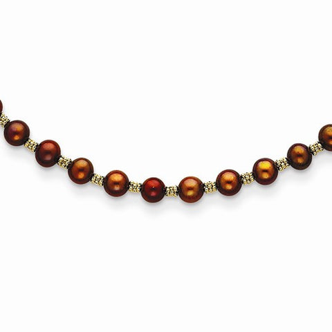 14K Yellow Gold Brown Freshwater Cultured Pearl & Bead Necklace