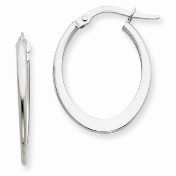 14k White Gold 2mm Tapered Oval Polished Hoop Earrings