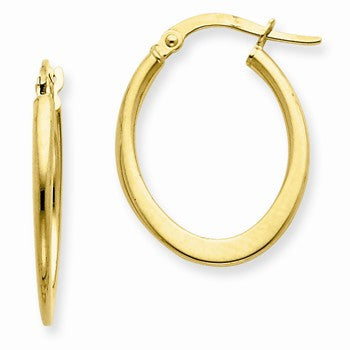 14k Yellow Gold 2mm Tapered Oval Polished Hoop Earrings