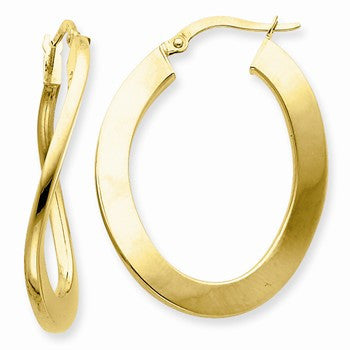 14k Yellow Gold 2.25mm Polished Twisted Oval Hoop Earrings