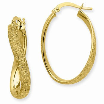 14k Yellow Gold 4mm Laser Cut Wavy Oval Hoop Earrings