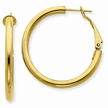 14k Yellow Gold 3x25mm Polished Round Hoop Earrings