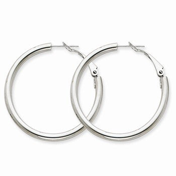 14k White Gold 3x30mm Polished Round Hoop Earrings