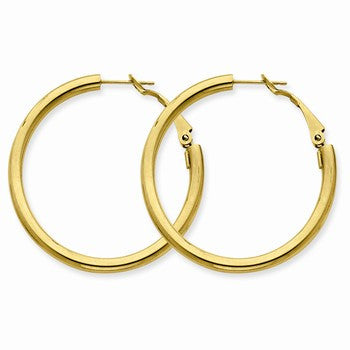 14k Yellow Gold 3x30mm Polished Round Hoop Earrings