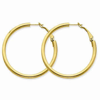 14k Yellow Gold 3x35mm Polished Round Hoop Earrings