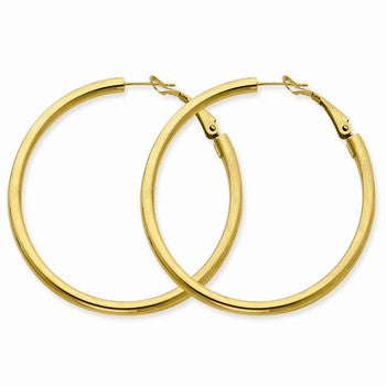 14k Yellow Gold 3x40mm Polished Round Hoop Earrings