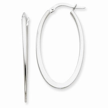 14k White Gold 2mm Tapered Oval Polished Hoop Earrings