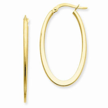 14k Yellow Gold 2mm Tapered Oval Polished Hoop Earrings