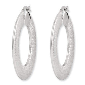 14k White Gold 3mm Textured Round Hoop Earrings