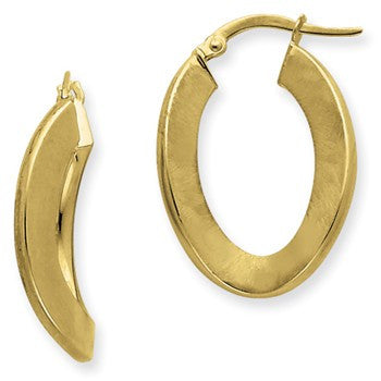 14k Yellow Gold 2mm Etched Curved Hoop Earrings