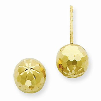 14k Yellow Gold 7mm Diamond-cut Mirror Ball Post Earrings